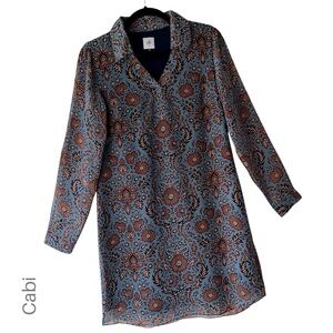 CABI | NWOT PROVINCIAL PAISLEY FLORAL SHIRT DRESS LINED BLUE & BURGUNDY | XS